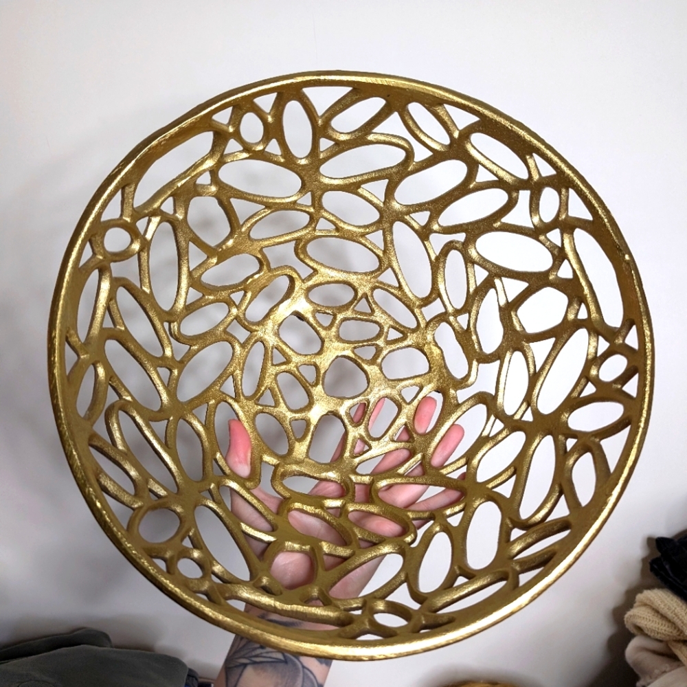 Decorative Contemporary Gold Painted Bowl Shiny Metallic Colored Bowl Home Decor - Picture 13 of 13